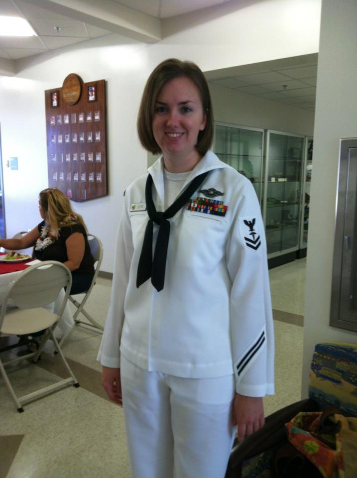 Amanda attending a Change of Command Ceremony while stationed in Pearl Harbor, HI in 2012.